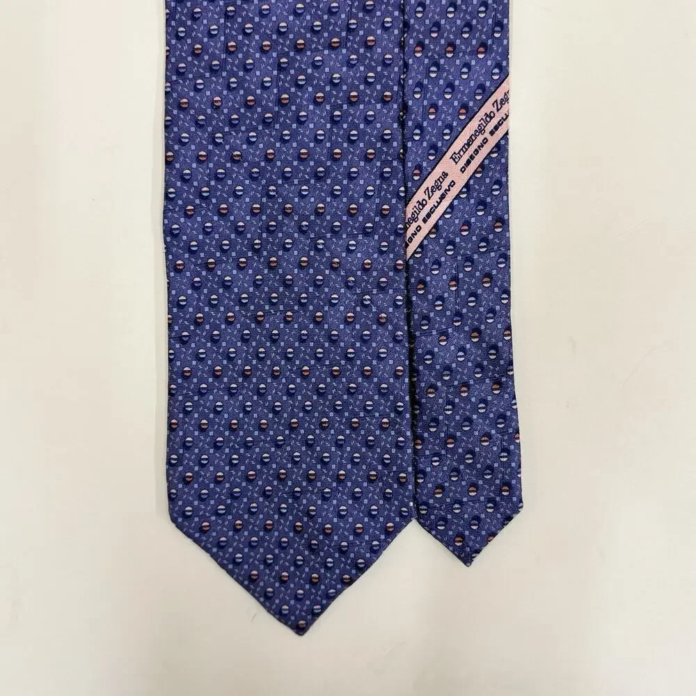 Ermenegildo Zegna Periwinkle Blue Pink Dot Geometric Silk Tie Italy Mens